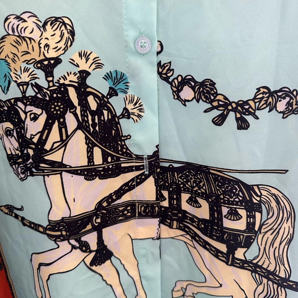 Amberger designer Vibrant Horse Print Blouse in Green and Blue - Picture 3 of 8